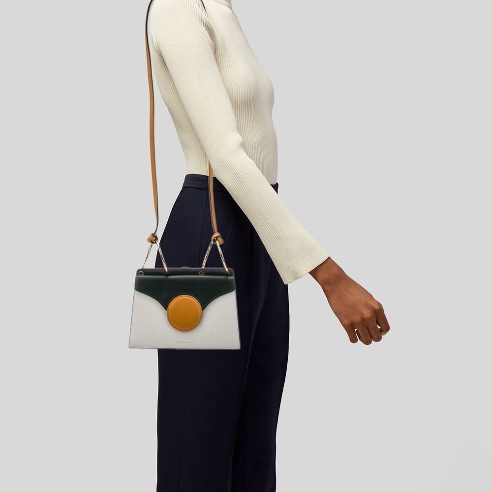 Green and White Crossbody Bag with Chain Strap